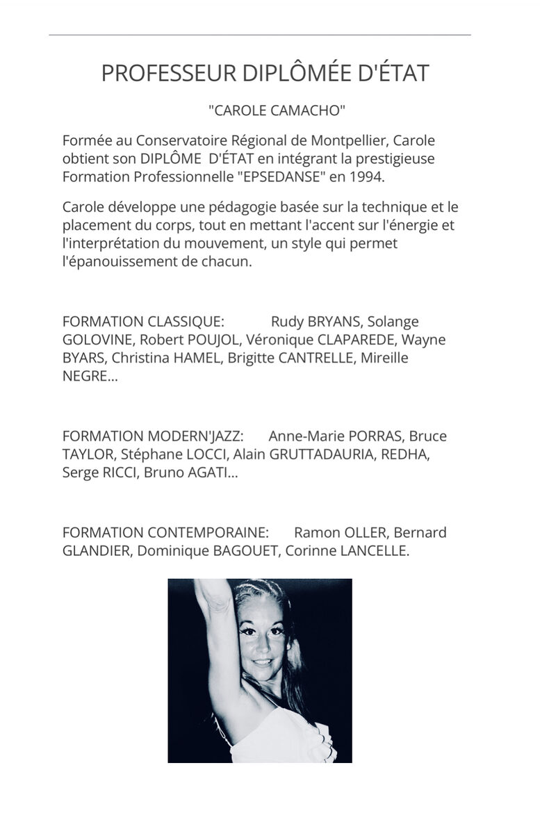 Carole CAMACHO danseuse, chorégraphe, pédagogue passionnée!!!